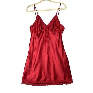Victoria's Secret Y2K  Women Red Slip Dress Large Baby Doll Preppy lace trim